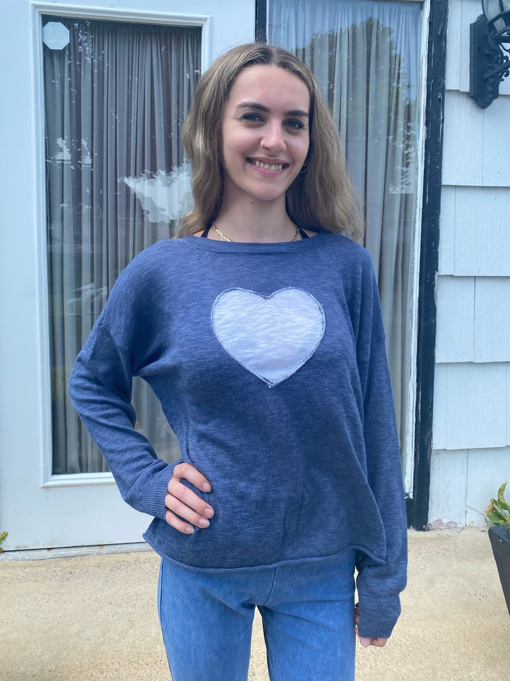 Stitchdrop Navy Blue Heart Sweatshirt - White Heart Detail